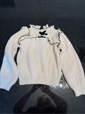 Janie and Jack Cream Knit Sweater with Black Bow Trim